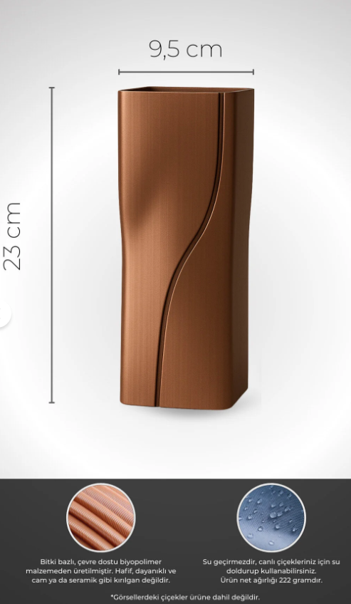 Eos Bakır Renk Modern Dekoratif Vazo - Şık ve Minimalist Tasarım